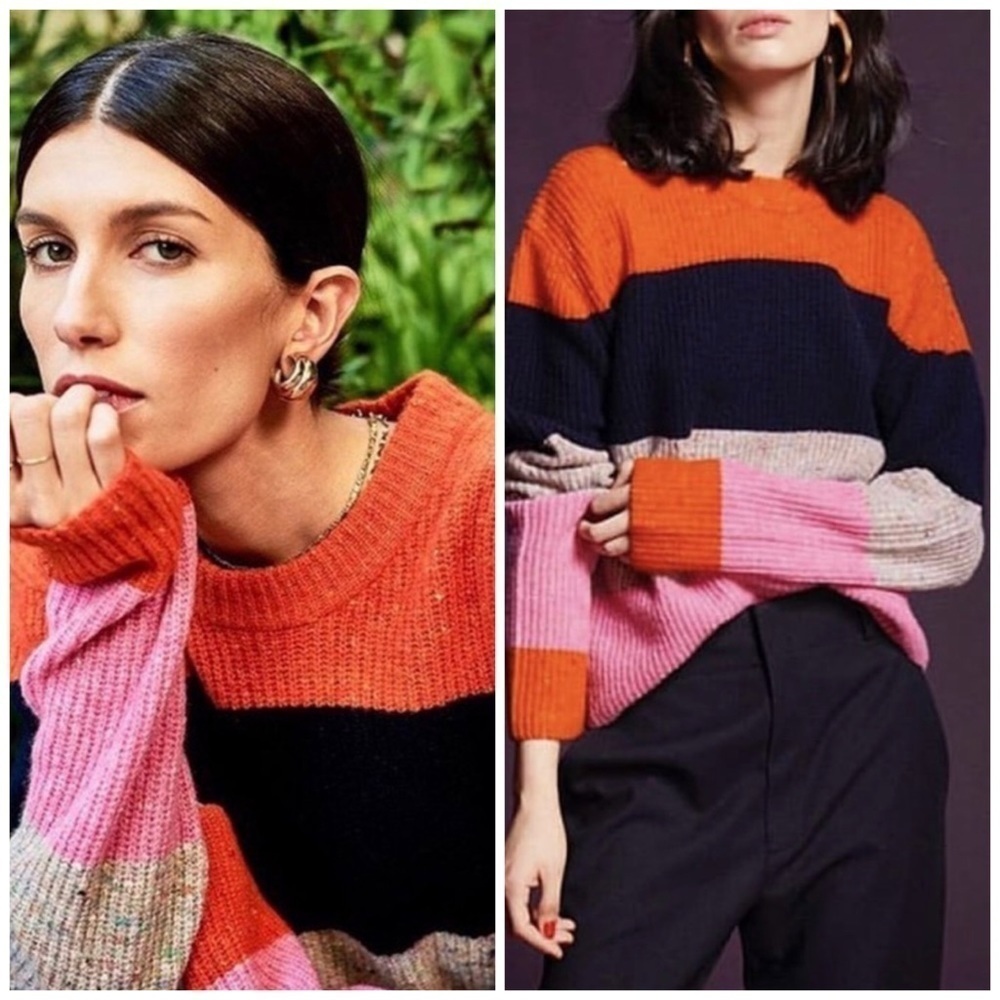 A.L.C. Georgina Striped Wool Cashmere Sweater XS Fall Winter Crew Neck Orange